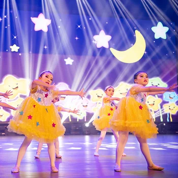 Детская одежда для выступлений, пышные юбки, танцевальные костюмы маленькой звезды, желтая принцесса 