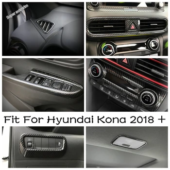Внутренняя оконная стойка С треугольной отделкой, Рамка управления головными фонарями для Hyundai Kona 2018 - 2023, Аксессуары из углеродного волокна