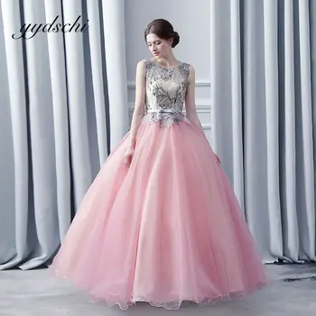 Платья для выпускного вечера с аппликацией из Тюля Принцессы 2022, Розовое Элегантное вечернее платье с круглым вырезом на шнуровке Для женщин, Милое вечернее платье Vestidos