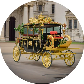 Роскошная Золотая Скульптурная Повозка, Запряженная Лошадьми, Королевская Карета для Выставки в отеле
