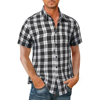 JRJZ 2023, Новые модные Летние Рубашки для мужчин, Повседневная рубашка в полоску на каждый день, мужская рубашка в европейскую и американскую клетку с коротким рукавом, мужская рубашка в европейскую и американскую клетку