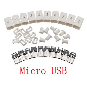 10шт Штекерный разъем Micro USB 5-контактный Сварочный Кабель для передачи данных Интерфейсные Аксессуары 5P USB Хвостовая зарядная розетка 4 в 1 Белый