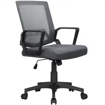 Регулируемое эргономичное компьютерное кресло из сетчатой ткани со средней спинкой, поворотный подъемник, прохладное удобное сиденье с мягкой губчатой подушкой, серое