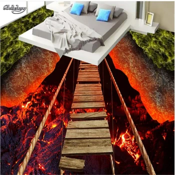 beibehang Изготовленная на заказ большая фреска захватывающий веревочный мост вулканическая лава 3D утолщение пола водонепроницаемая пленка из ПВХ для носки