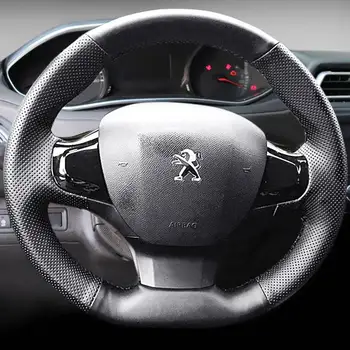Сшитый вручную черный кожаный чехол на руль автомобиля для Peugeot 308 2014 2015 2016 2017 Аксессуары для интерьера