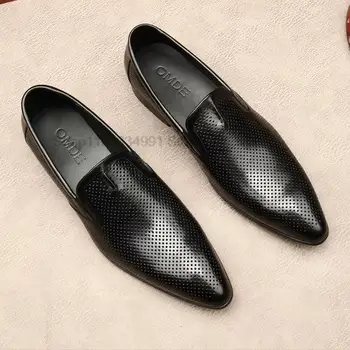 Мужская обувь из натуральной кожи черного и винно-красного цвета, Офисные туфли-Оксфорды Для мужчин, Роскошные модельные туфли, Дышащие Свадебные туфли для мужчин