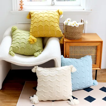 Плетеная подушка в скандинавском Instagram-стиле, однотонная подушка в виде ромба, прикроватная подушка, Подушки для сидений у эркера, наволочки для диванов
