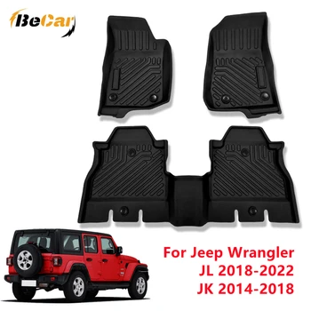 Черные Коврики для Пола Из ТПЭ, Водонепроницаемый 2-Рядный Комплект Прокладок Для Jeep Wrangler JL 2018-2022 JK 2014-2018, Неограниченные 4-Дверные Коврики для багажника