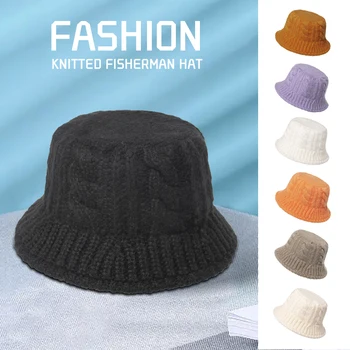 Новая Шерстяная шляпа для бассейна, Модная Осенняя Студенческая вязаная теплая и непромокаемая Рыбацкая шляпа, прекрасная однотонная шляпа с зонтиком