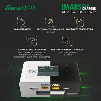 Двухканальное зарядное устройство Gens Ace Imars для аккумуляторов Ninh/Lipo, Зарядное устройство с разъемом Deans T XT60 EC3 EC5 для радиоуправляемых аккумуляторов
