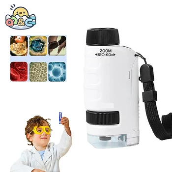 Детский карманный микроскоп Научный обучающий набор с 60-120-кратным увеличением Ручной Микроскоп Stem Education Science Discovery Подарок