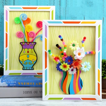 Набор цветов с пуговицами ручной работы, Креативные детские игрушки, Букет для детского сада, Домашнее украшение, 3D Бумажная фоторамка, подарок