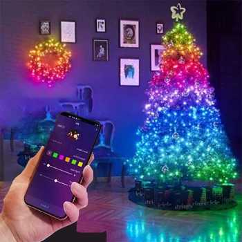 Рождественские Украшения для дома Светодиодные фонари Водонепроницаемый светильник Рождественская елка Декор RGB Цветная гирлянда Bluetooth Navidad подарок