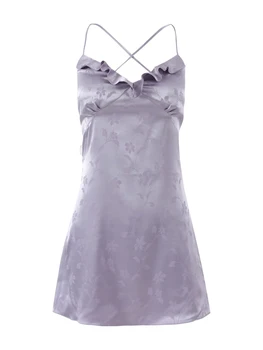 Женская Ночная рубашка из атласа с кружевной отделкой, Элегантное платье-комбинация с цветочным принтом и регулируемыми бретельками-спагетти