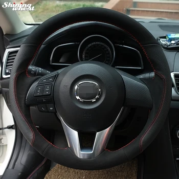 Блестящий пшеничный, сшитый вручную, Черный Suedu, Черный Кожаный Чехол на Руль для Mazda CX-5 CX5 Atenza 2014, Новая Mazda 3 CX-3 2016