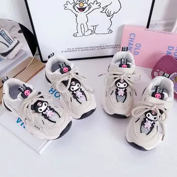 Детские кроссовки Kawaii Sanrio Kuromi, модные и дышащие кроссовки с мягкой подошвой с героями мультфильмов, обувь для мальчиков и девочек, подарок для папы