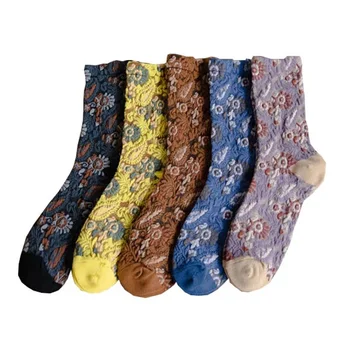 5 пар фирменных носков, хлопковые зимние теплые универсальные модные длинные носки, женский скейтборд, Harajuku, Ретро, национальный стиль, Casua
