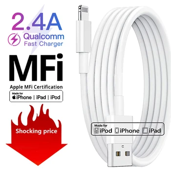 MFi USB-кабель Lightning для iPhone 14 13 12 11 Pro Max xs xr 8 7 6s 2.4A/18 Вт Быстрая зарядка для телефона iPad Кабель для передачи данных