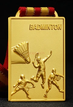 Металлическая Квадратная медаль Для соревнований по бадминтону Общая медаль Школьных игр Золото, серебро и бронза 2021