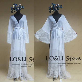 LO & LI Летний шифоновый халат с кружевом для женщин, Свадебный халат с длинным пышным рукавом, Элегантный халат для невесты, Платье, Пижамы с реальным изображением