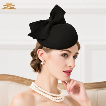 Женская модная шляпа Fedoras, Новая шерстяная кепка в Британском стиле для девочек, черная праздничная шляпа B-4818