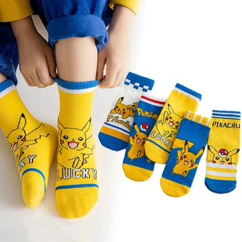 5 Пар Хлопковых коротких носков с рисунком Покемона для мальчиков и Девочек, Спортивные носки, Чулки Пикачу