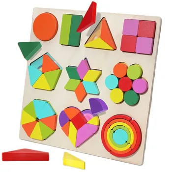 Деревянная игрушка Монтессори, цвет, форма, сопряжение, геометрический пазл, Сортировка, изучение математики, ранние развивающие игрушки для детей