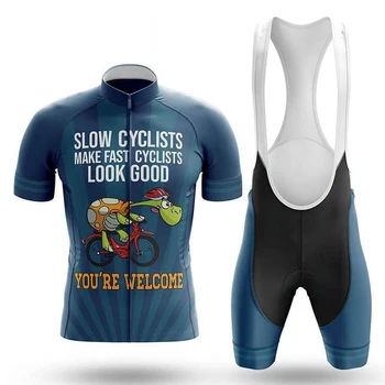 Мужской комплект майки для Медленного велосипедиста, Нагрудник, Шорты, Костюм, велосипедная одежда, комплекты для горных шоссейных велосипедов, одежда