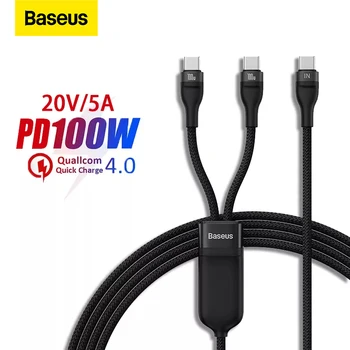 Baseus 2 в 1 USB Type C Кабель PD 100 Вт Быстрая Зарядка Дата Кабель Для POCO Xiaomi Samsung USB C Провод Шнур Для Applebook'А Air HUAWEI