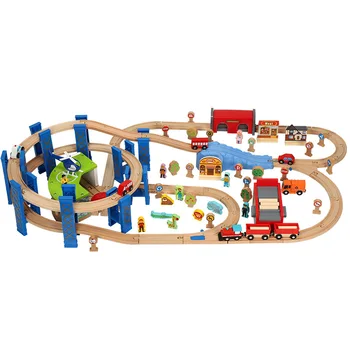 Круглый мост, зеленый гаражный трек, набор поездов, совместимый с деревянными железнодорожными путями и электромобилями, детская игрушка-головоломка Pd15