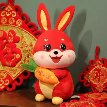 Плюшевая кукла-Кролик в Милом Китайском Стиле, Рождественский подарок в виде Моркови, кукла-Кролик Зодиака, Плюшевая кукольная подушка