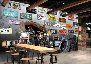изготовленная на заказ фреска 3D фотообои Ретро мотоцикл со сломанным настенным номерным знаком домашний декор обои для стен 3d гостиная