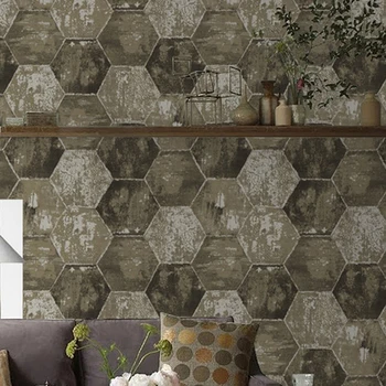 Цементно-серые Геометрические Шестиугольные обои Промышленные Винтажные Решетчатые 3D Пестрые обои в Рулоне для гостиной Настенные росписи