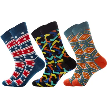 Новые клетчатые носки для мужчин, полосатые разноцветные носки с волнистым рисунком, хлопчатобумажные носки