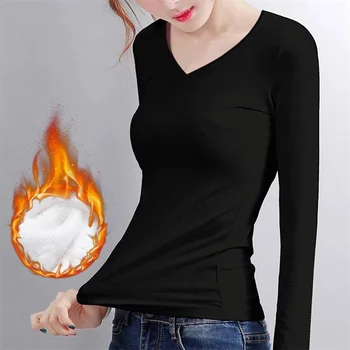 Женская осенне-зимняя нижняя рубашка с постоянной температурой Плюс Бархатная футболка с длинными рукавами Из тонкого бархата с нагревательным волокном