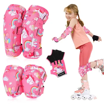 Комплект защиты детей, защитное снаряжение для скейтборда, наколенники для верховой езды, налокотники, розовые шестерни для девочек