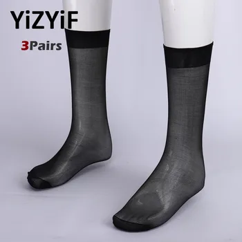 3 пары Мужских шелковых прозрачных носков, мягкие ультратонкие деловые носки до середины икры