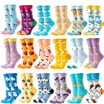 Осенне-зимние Новые хлопчатобумажные носки для пары, носки с животными в средней части, модные носки для пищевых продуктов