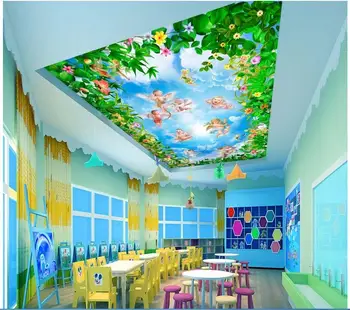 Пользовательские фото 3d потолочные фрески обои нетканые Европейские Цветы маленький ангел фон живопись комната обои для стен 3d