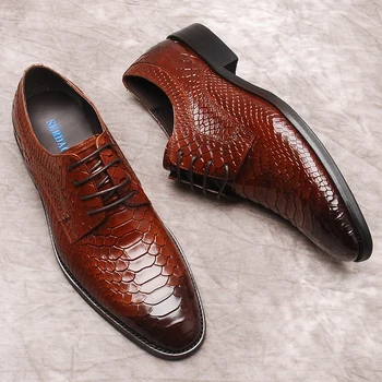 Крокодиловая кожа мужские туфли из натуральной кожи для мужчин оксфорд обувь черный бордовый на шнуровке с квадратным носком свадебные вечерние туфли