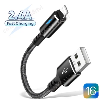 25 см USB-кабель Для iPhone 11 12 13 14 Pro Max Mini Xs Xr X SE 8 7 6 Plus 6s 5 5s 2.4A Провод Для Быстрой Зарядки iPhone Шнур Зарядного устройства