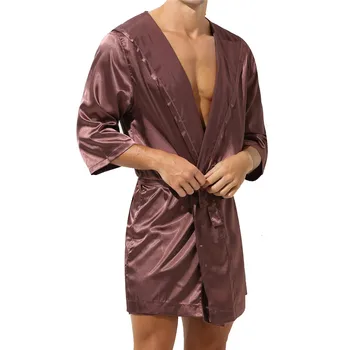 Мужской Халат С капюшоном, Пижама для пары, Банный халат с коротким рукавом, Летняя Шелковая атласная ночная рубашка, Кимоно, Свободный Халат, Сексуальная Одежда для Сна