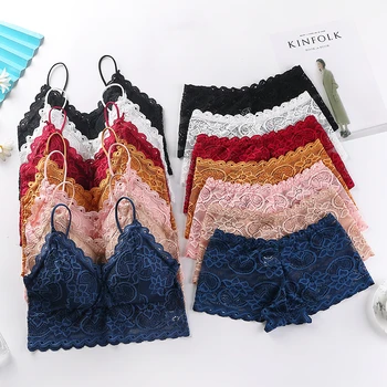Sexy Bra Set Lace Floral Underwear Lingerie Tops Soutien Gorge Women Deep V Beauty Back Intimates Brief Kit нижнее белье женское