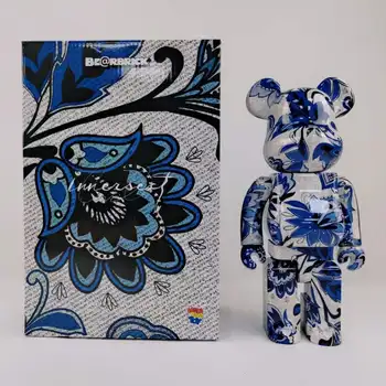 BE@RBRICK 400% 28 см, сине-белый фарфоровый пластиковый плюшевый мишка, квадратная упаковочная коробка, Медвежий кирпич, модная игрушка, кукла