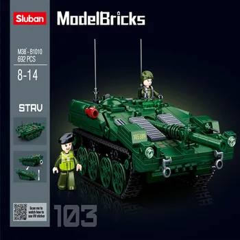 Sluban Строительный Блок Игрушки Morden Военный B1010 STRV103 Основной боевой Танк 692 шт. Кирпичи Бронированные Совместимы С ведущими брендами