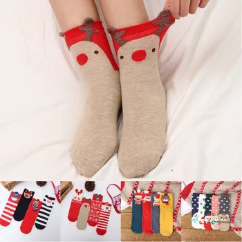 4 пары/лот, красные рождественские носки, носки средней длины для мужчин и женщин, новогодние носки для пар, осенние и зимние носки, Рождественский подарок