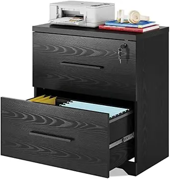 Выдвижной деревянный Боковой картотечный шкаф с механизмом предотвращения наклона, Картотечный шкаф для хранения документов для домашнего офиса, черный