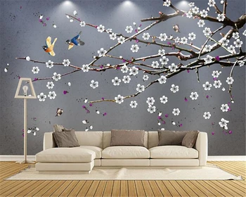 Обои Beibehang Декоративные картины для гостиной Фон для телевизора Обои с ручной росписью Птиц и фресок фото