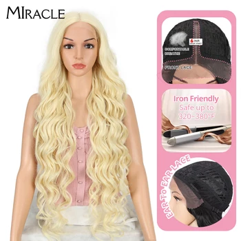 Синтетический парик на кружеве Для женщин 40 дюймов, Светлый парик С Глубокой волной, Лолита, Высокотемпературное волокно, Длинная волна воды, Косплей, парик Miracle