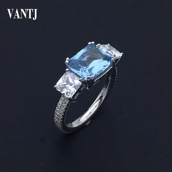 VANTJ Real10K Золотое кольцо с голубым топазом и Муассанитом, ювелирные украшения Для женщин, подарок на свадьбу